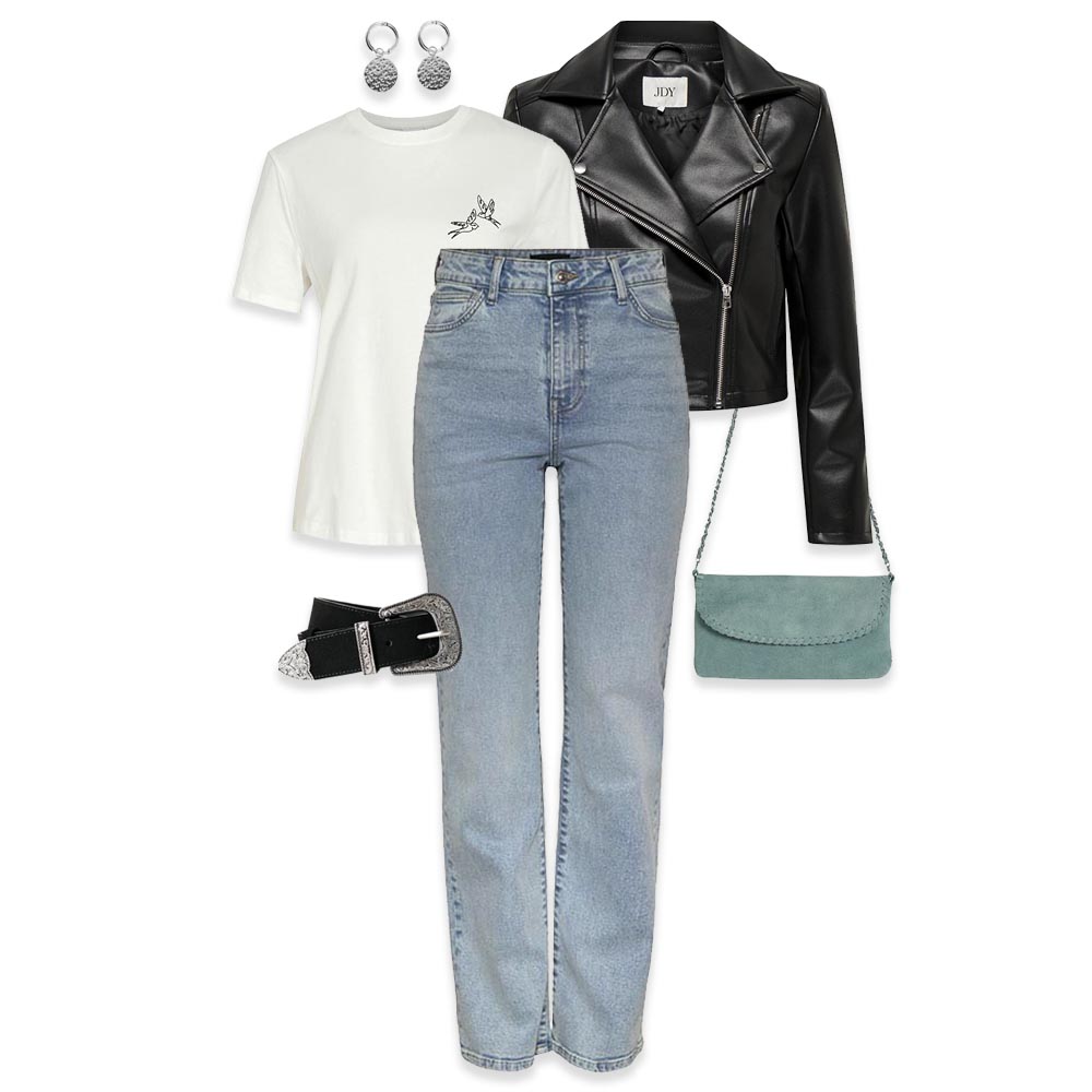 veste cuir t-shirt jean
