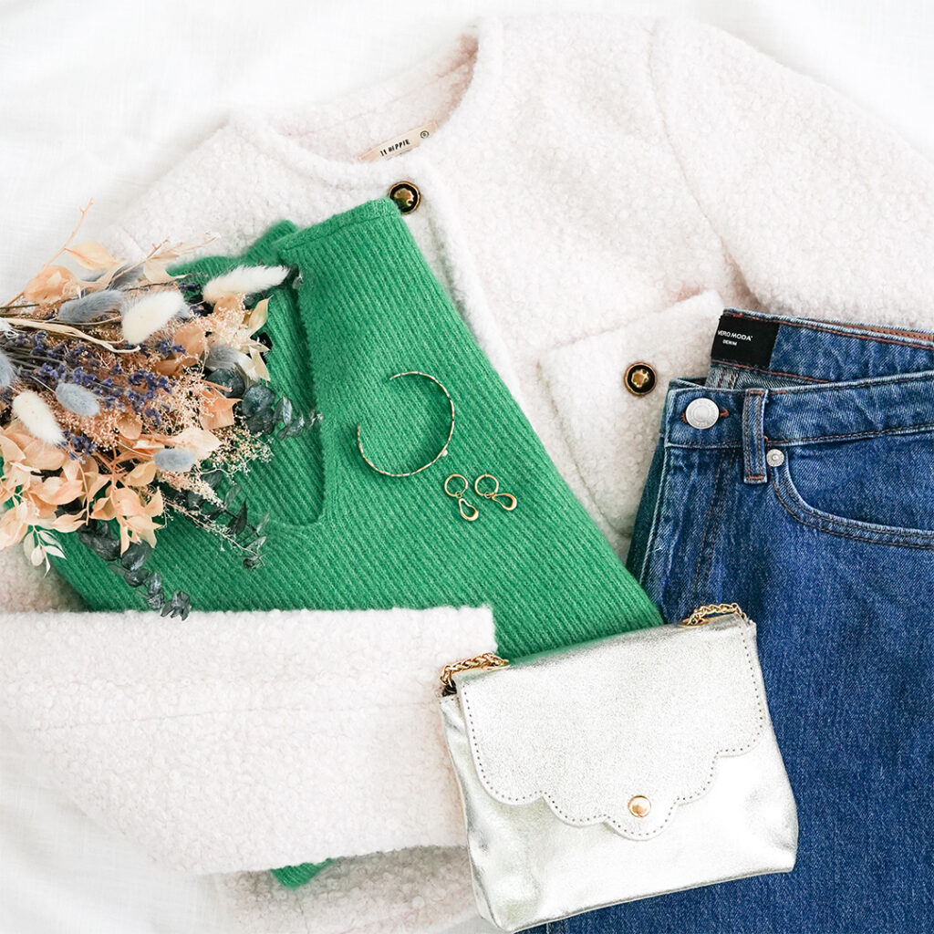 look femme beige et vert