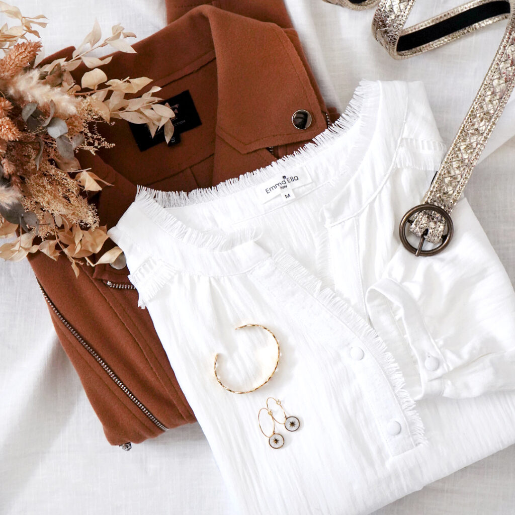 perfecto marron blouse bohème blanche 