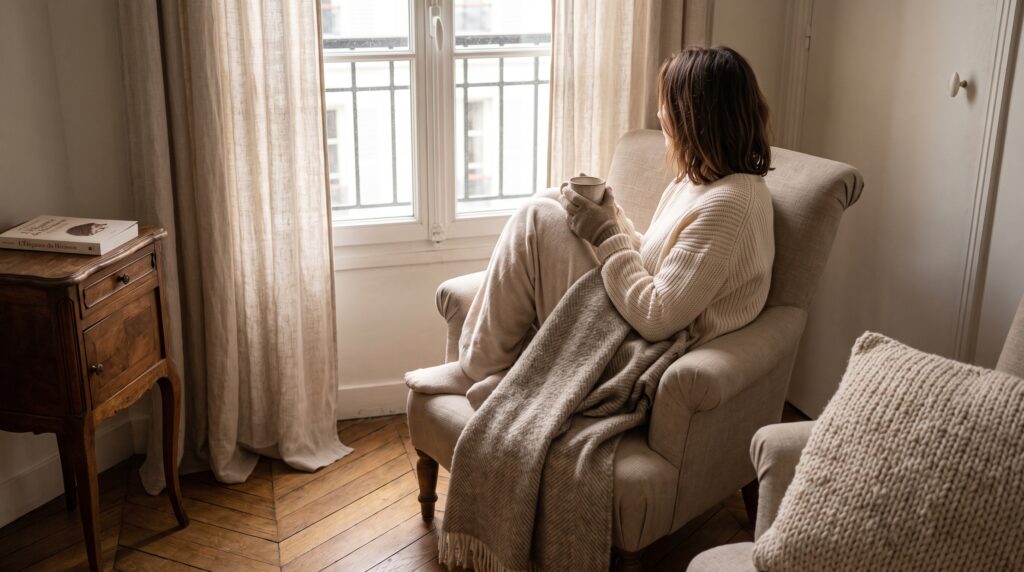 femme confortable au chaud